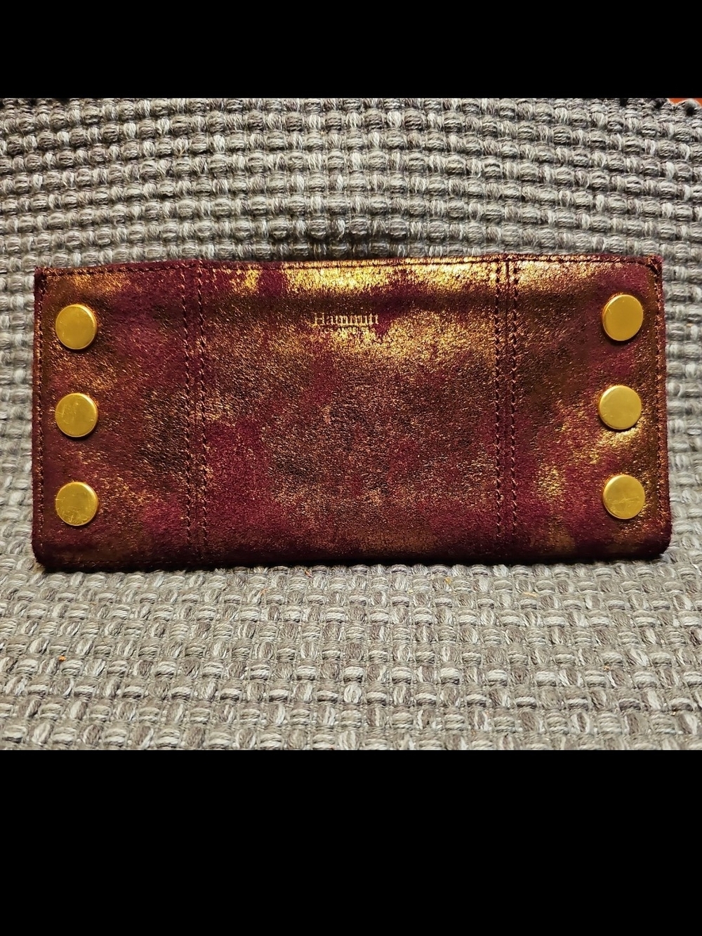 Hammitt Metallic Burgundy and Gold Leather Card Wallet